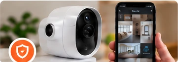 Connected home security cameras and smartphone